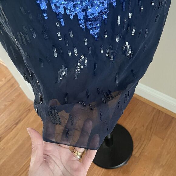 vintage CACHE Silk Beaded Sequin Shift Dress M blue - Picture 14 of 15